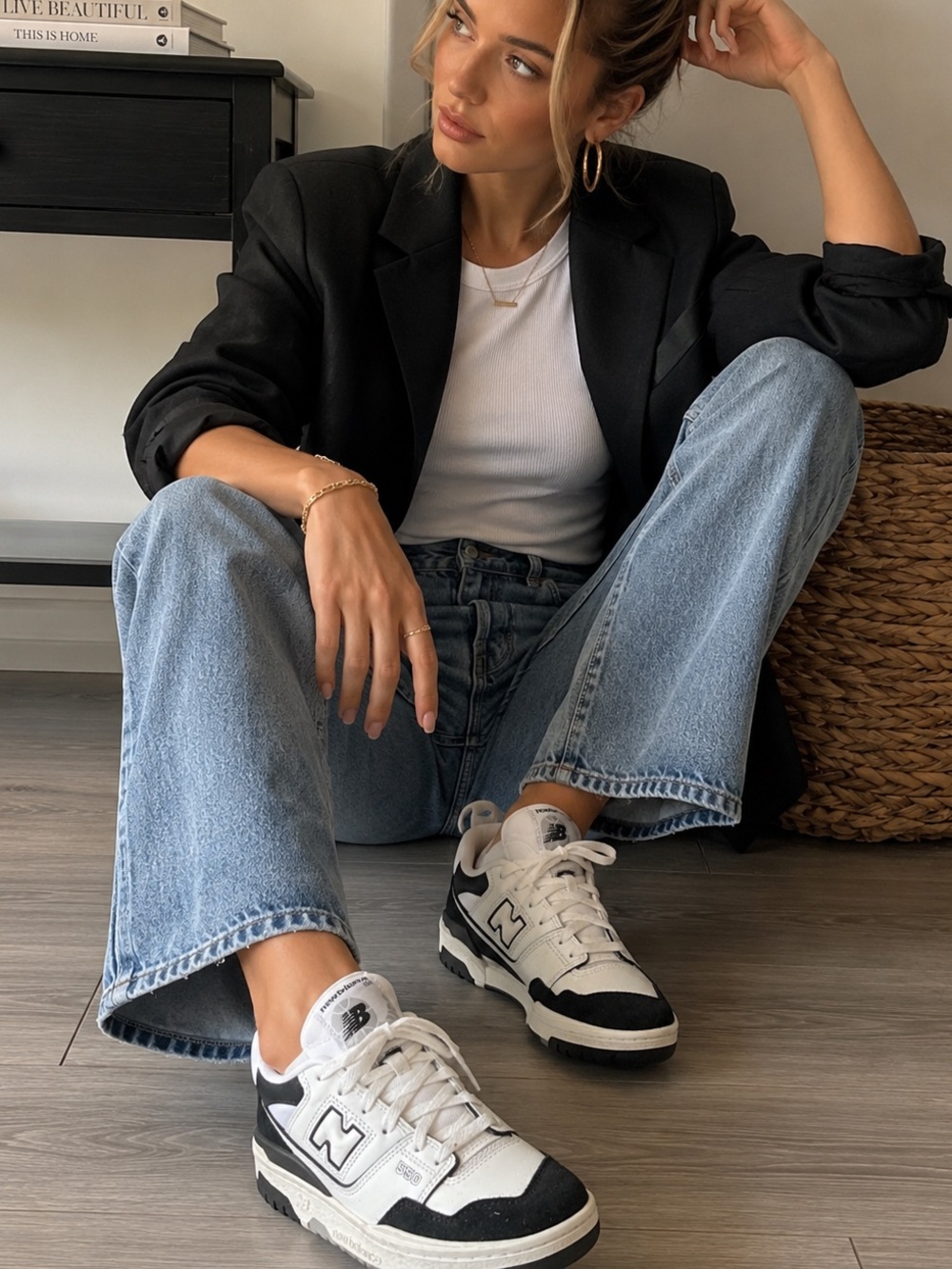 New Balance 550 White and Black Retro Low-Top Sneakers